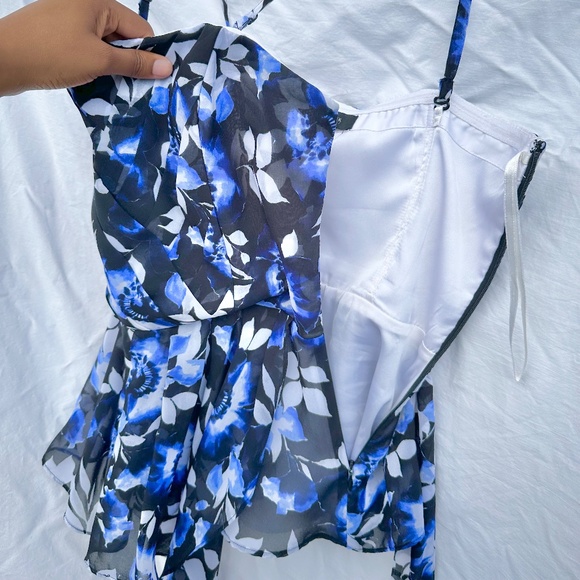 Asymmetrical Chiffon Corset Blue Floral Strap or Strapless Top - Picture 3 of 4